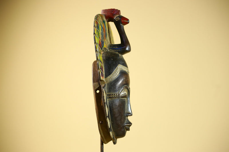 African Baule Mask Carved Wood Bird Crest Côte d’Ivoire Tribal Art Decor-G5835