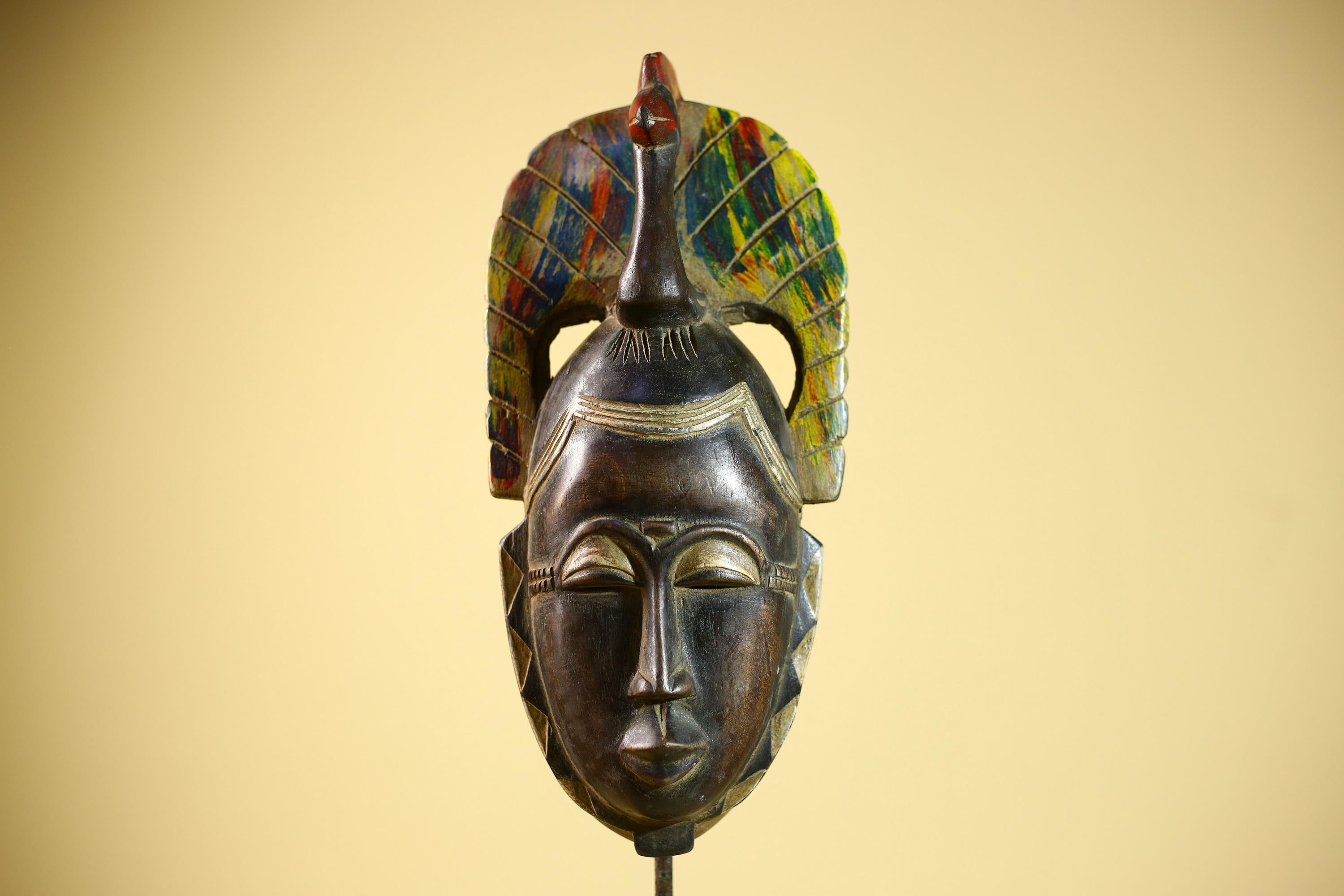 African Baule Mask Carved Wood Bird Crest Côte d’Ivoire Tribal Art Decor-G5835