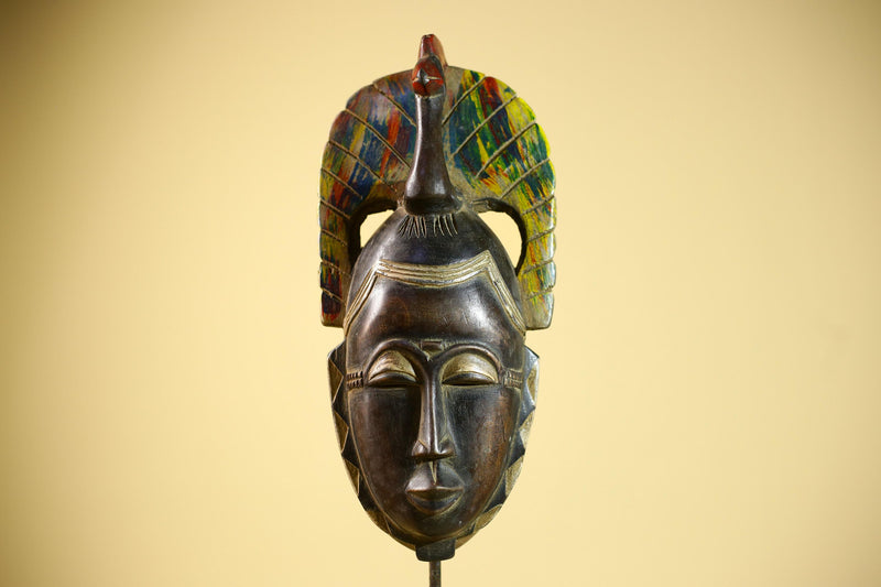 African Baule Mask Carved Wood Bird Crest Côte d’Ivoire Tribal Art Decor-G5835
