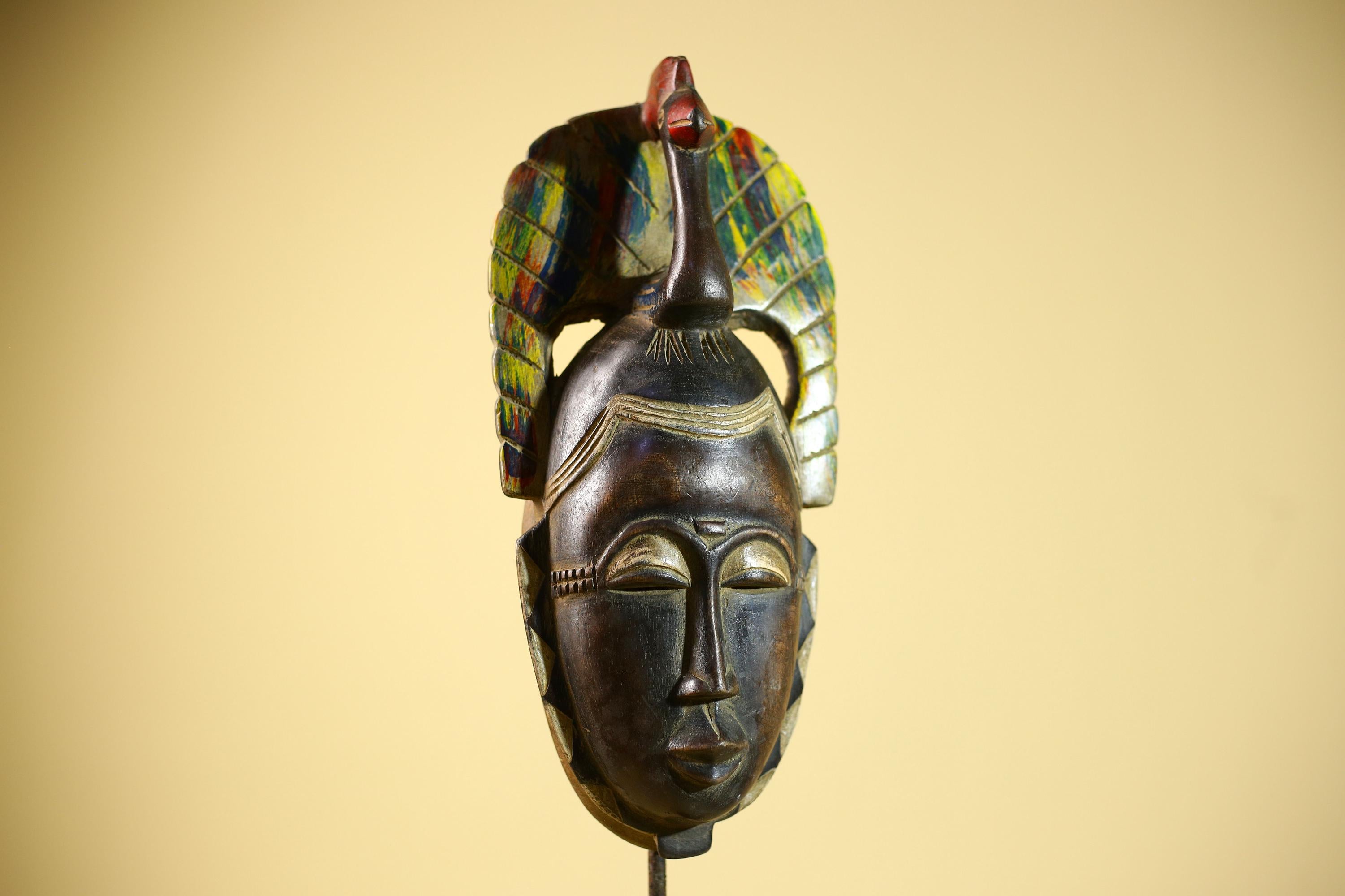 African Baule Mask Carved Wood Bird Crest Côte d’Ivoire Tribal Art Decor-G5835