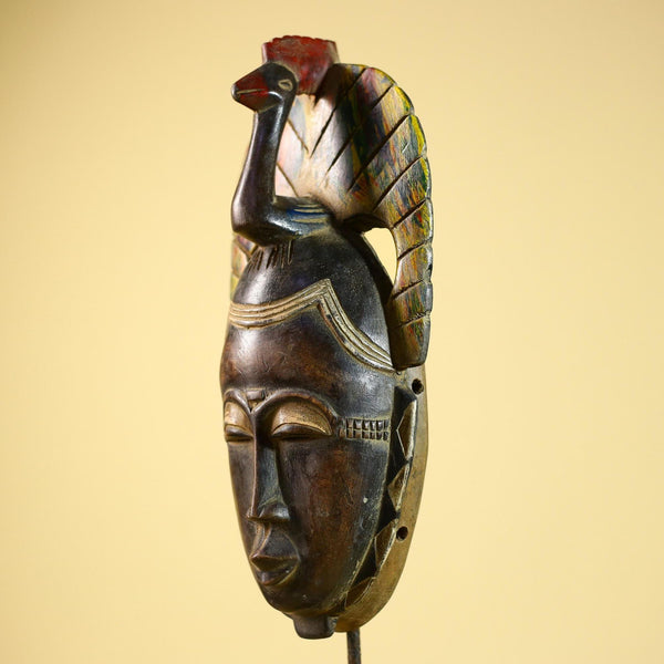 African Baule Mask Carved Wood Bird Crest Côte d’Ivoire Tribal Art Decor-G5835