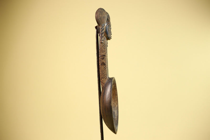 African Baule Spoon Carved Wood Female Head Côte d’Ivoire Tribal Art Decor-G5876