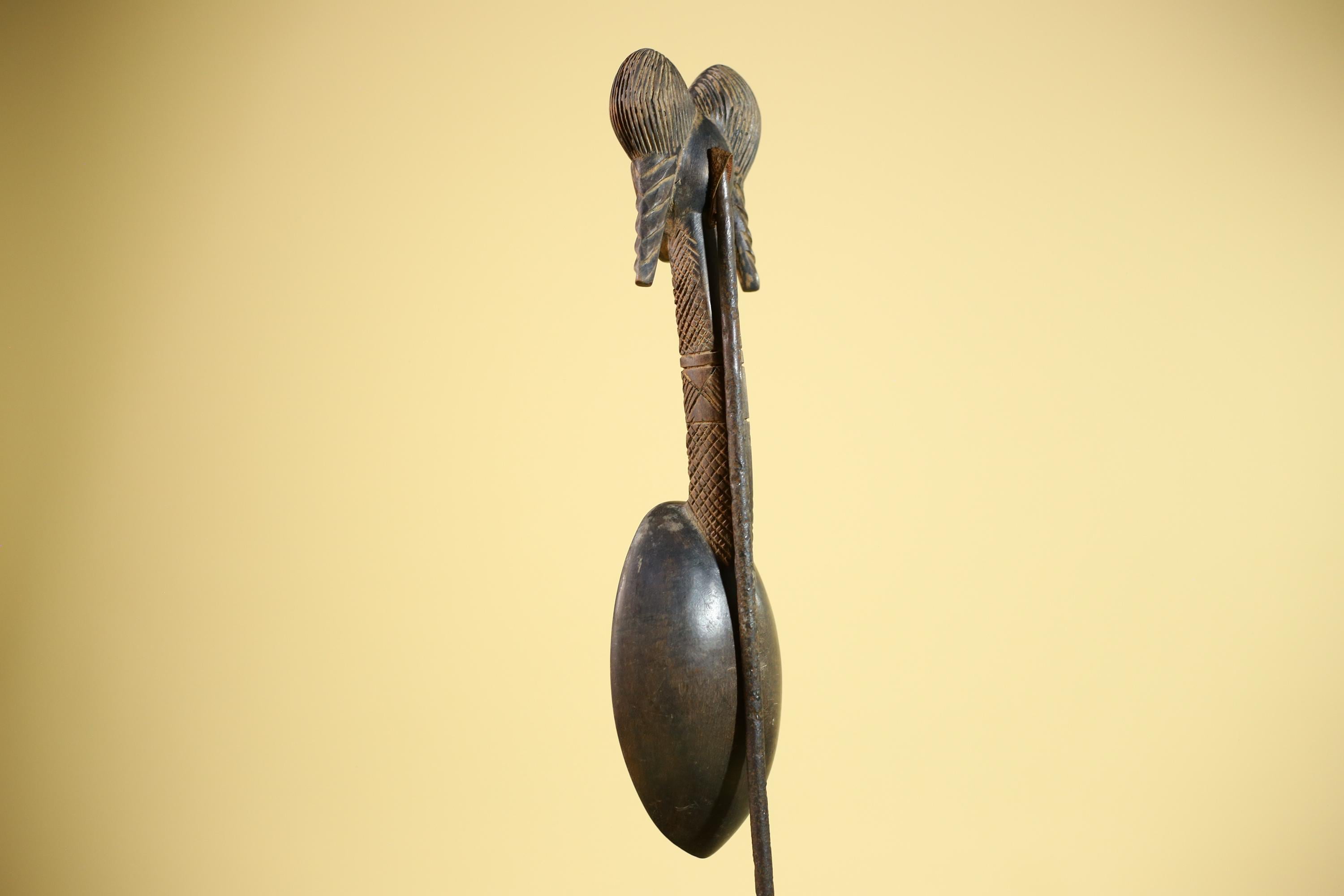 African Baule Spoon Carved Wood Female Head Côte d’Ivoire Tribal Art Decor-G5876