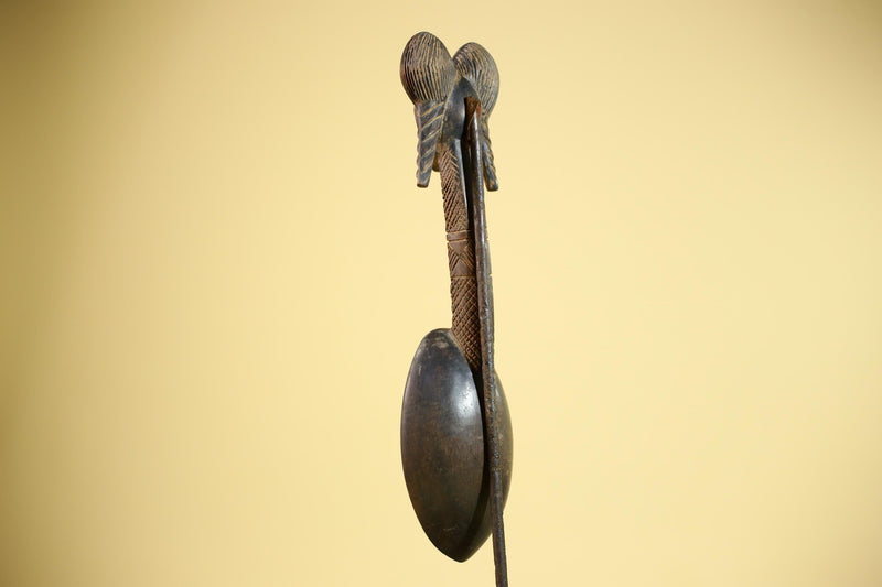 African Baule Spoon Carved Wood Female Head Côte d’Ivoire Tribal Art Decor-G5876
