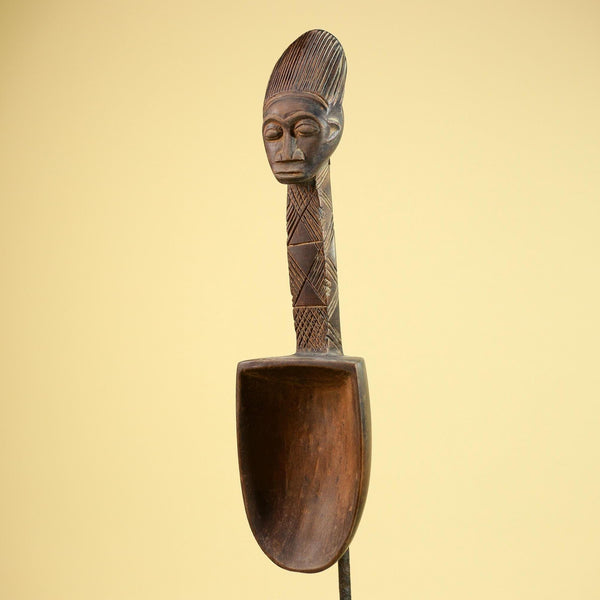 African Wooden Spoon Baule Côte d’Ivoire Tribal Art Hand-Carved Sculpture-G5878