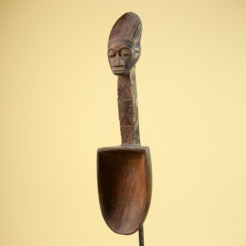 African Wooden Spoon Baule Côte d’Ivoire Tribal Art Hand-Carved Sculpture-G5878