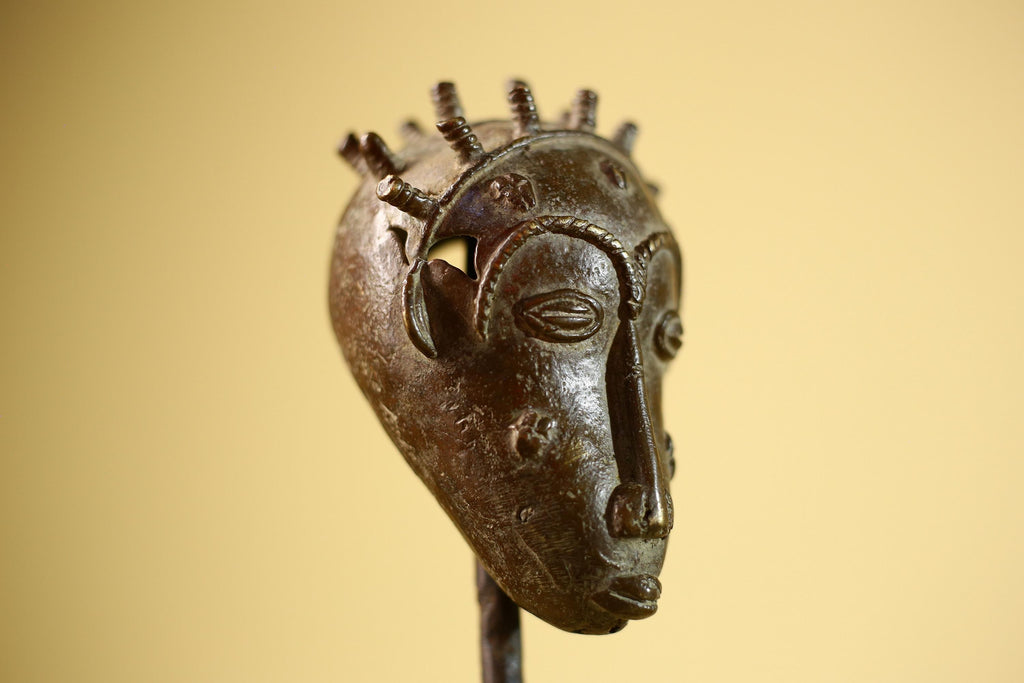 Vintage Benin Kingdom Bronze Mask Head Lost Wax Casting: African Folk Art-G5838