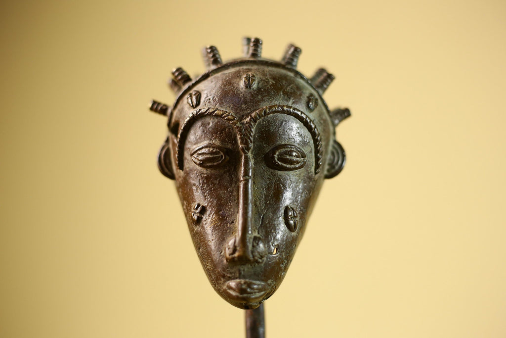 Vintage Benin Kingdom Bronze Mask Head Lost Wax Casting: African Folk Art-G5838