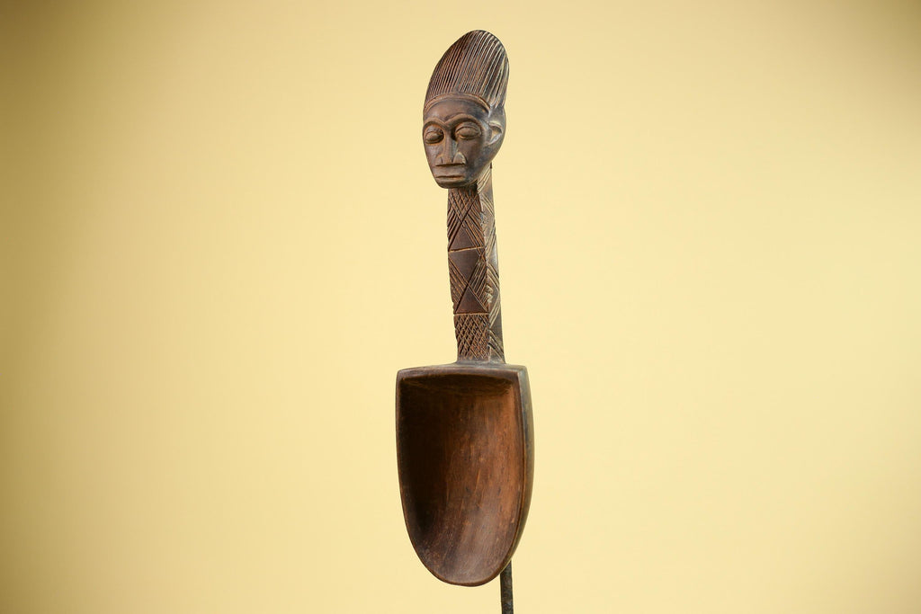 African Wooden Spoon Baule Côte d’Ivoire Tribal Art Hand-Carved Sculpture-G5878