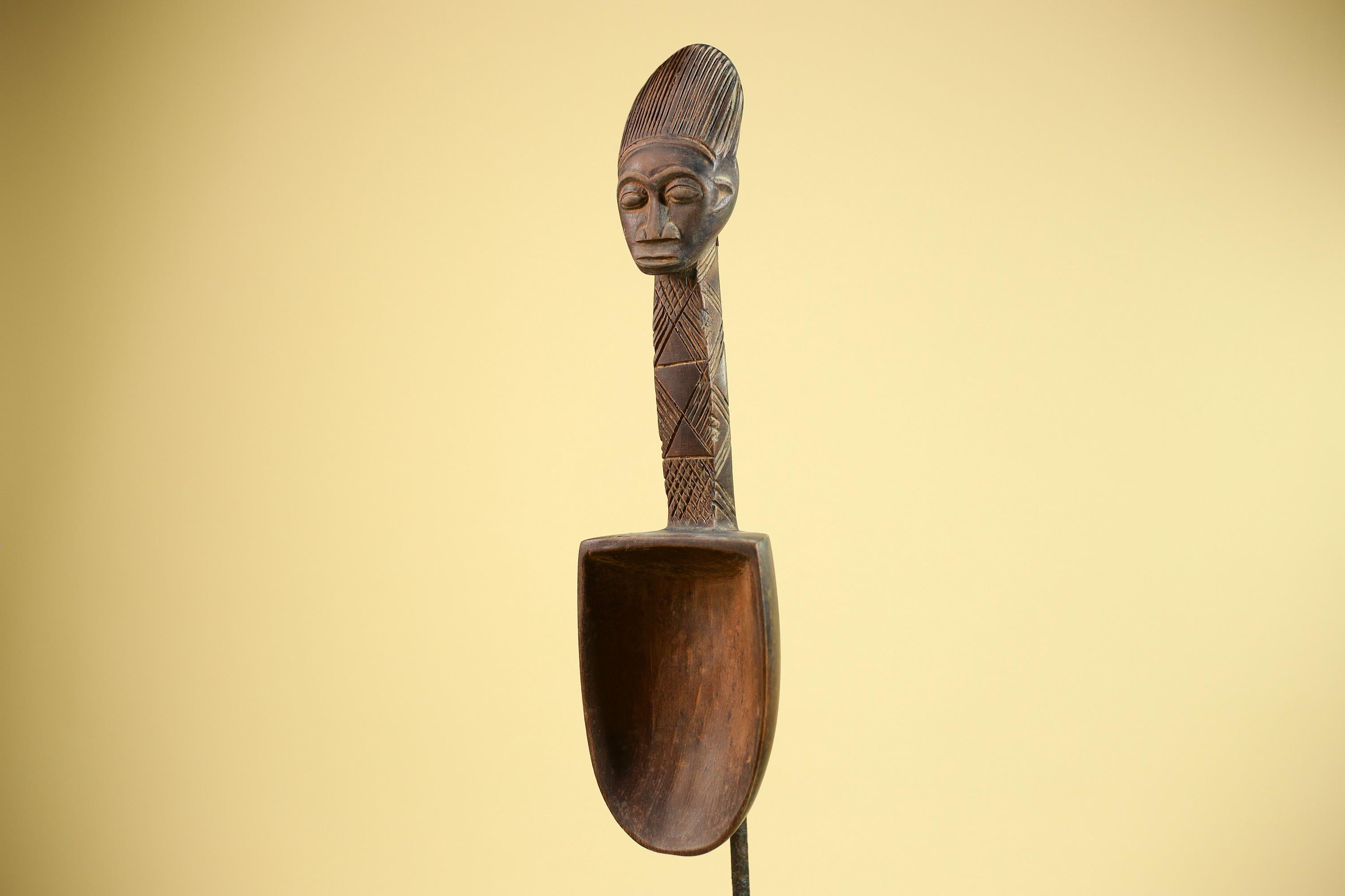African Wooden Spoon Baule Côte d’Ivoire Tribal Art Hand-Carved Sculpture-G5878