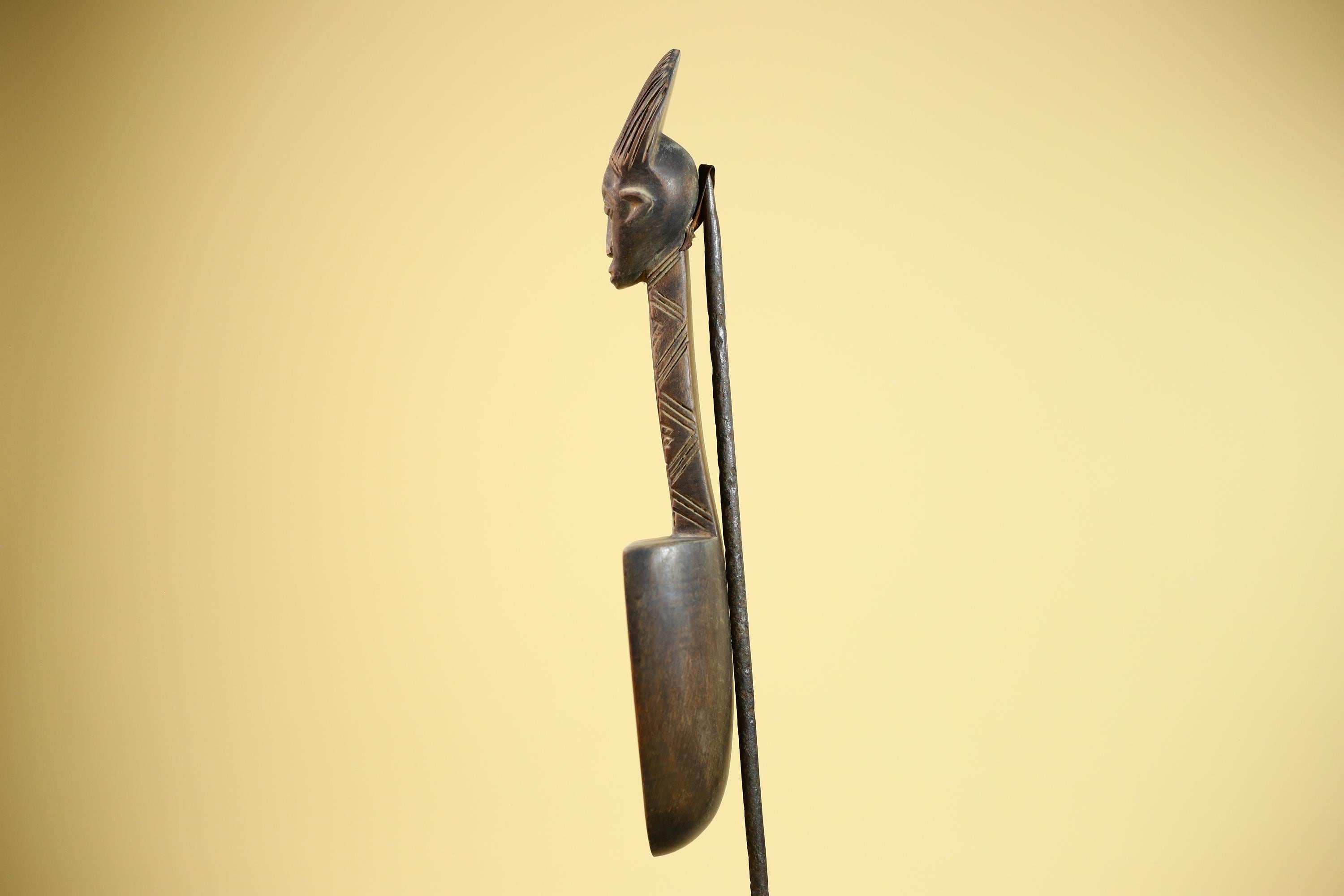 African Wooden Spoon Baule Côte d’Ivoire Tribal Art Hand-Carved Sculpture-G5878
