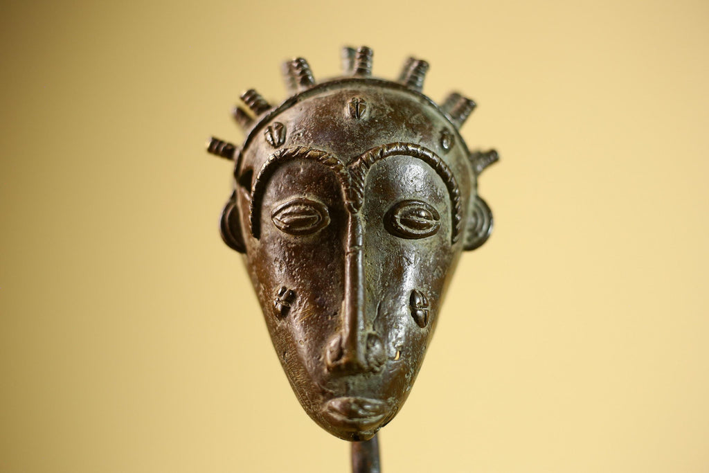 Vintage Benin Kingdom Bronze Mask Head Lost Wax Casting: African Folk Art-G5838