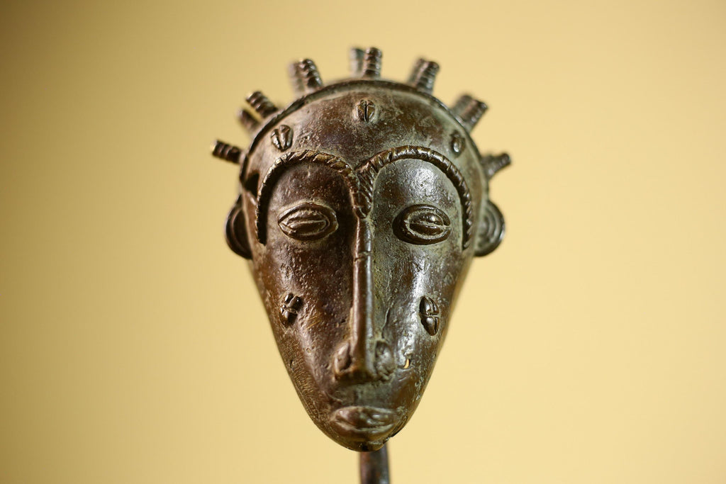 Vintage Benin Kingdom Bronze Mask Head Lost Wax Casting: African Folk Art-G5838