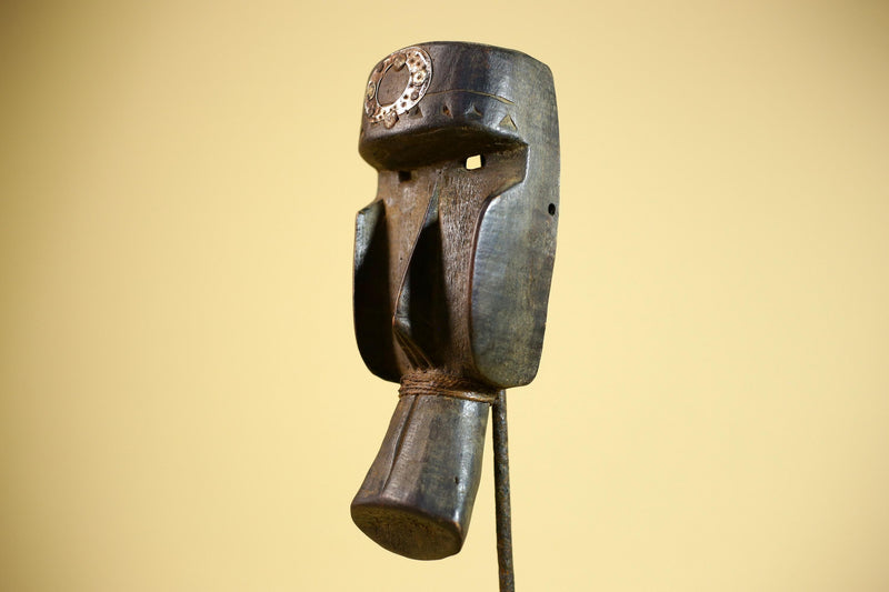 Hand-Carved Dan Tribal Mask: Liberian Wood Sculpture with Raffia-G5879