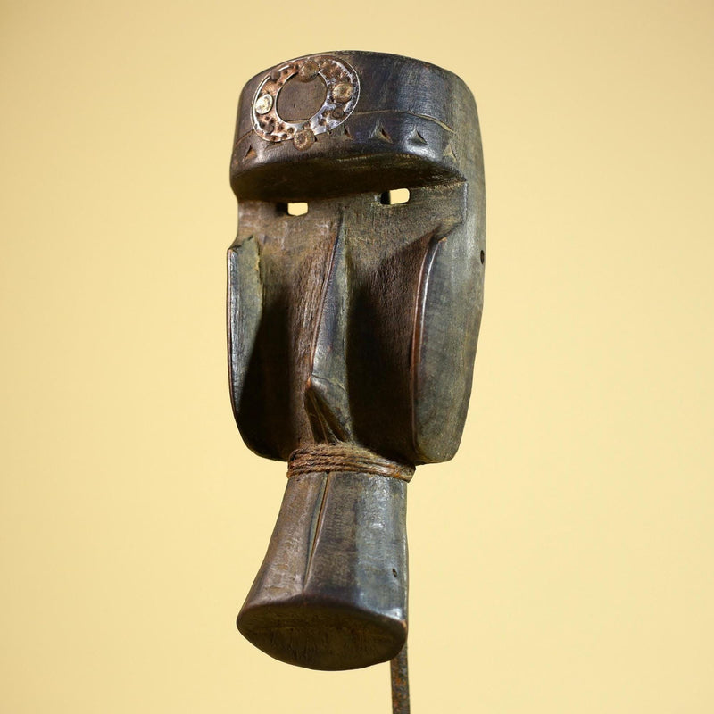 Hand-Carved Dan Tribal Mask: Liberian Wood Sculpture with Raffia-G5879