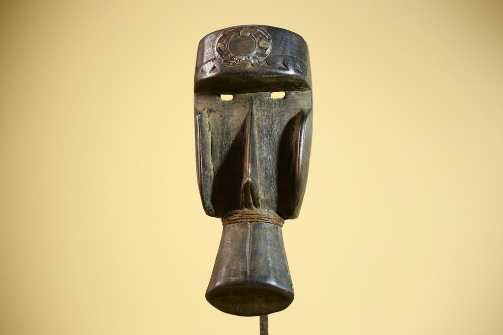 Hand-Carved Dan Tribal Mask: Liberian Wood Sculpture with Raffia-G5879
