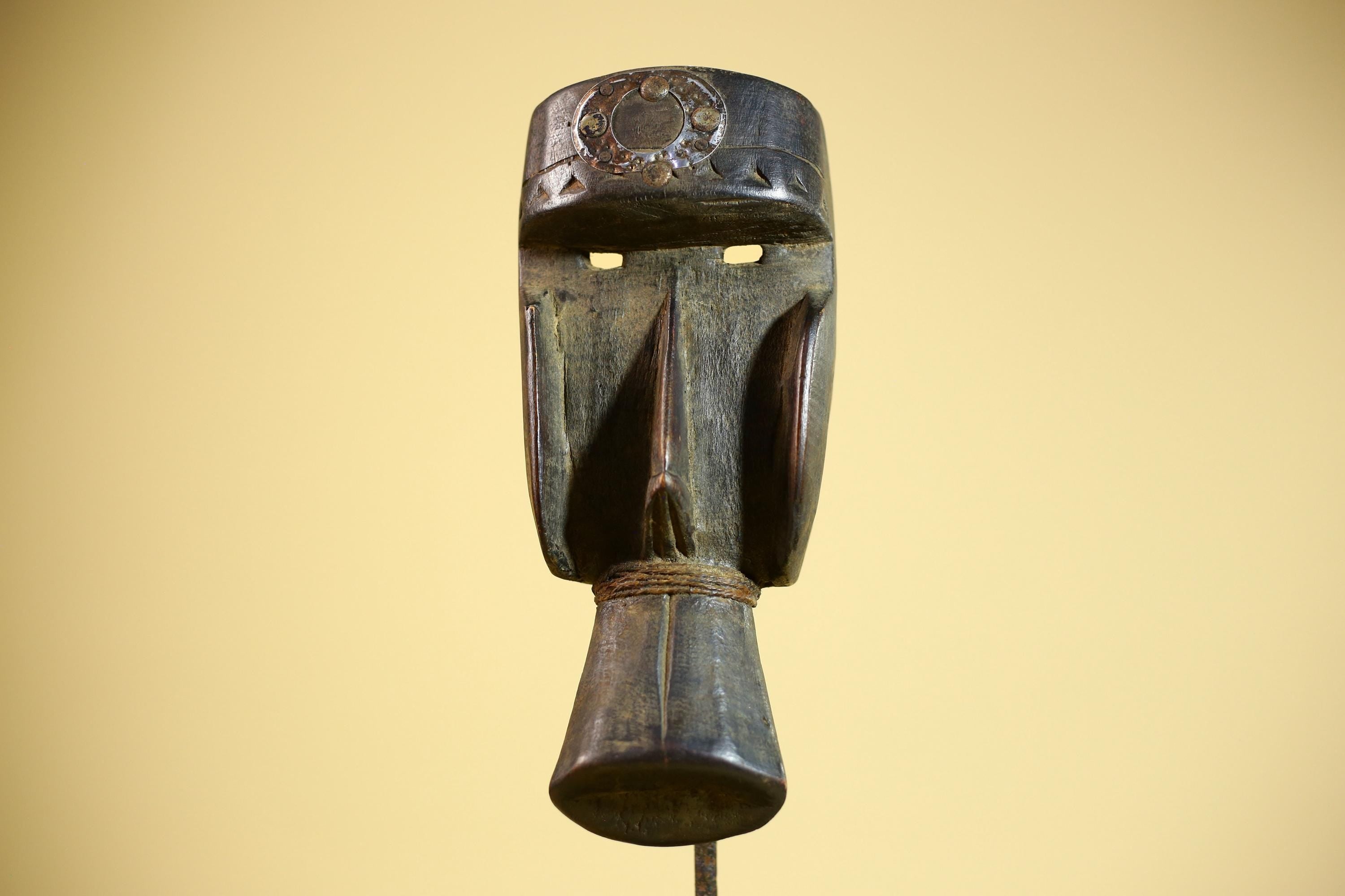 Hand-Carved Dan Tribal Mask: Liberian Wood Sculpture with Raffia-G5879