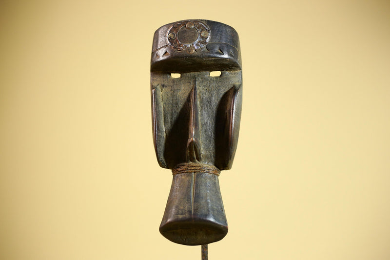 Hand-Carved Dan Tribal Mask: Liberian Wood Sculpture with Raffia-G5879