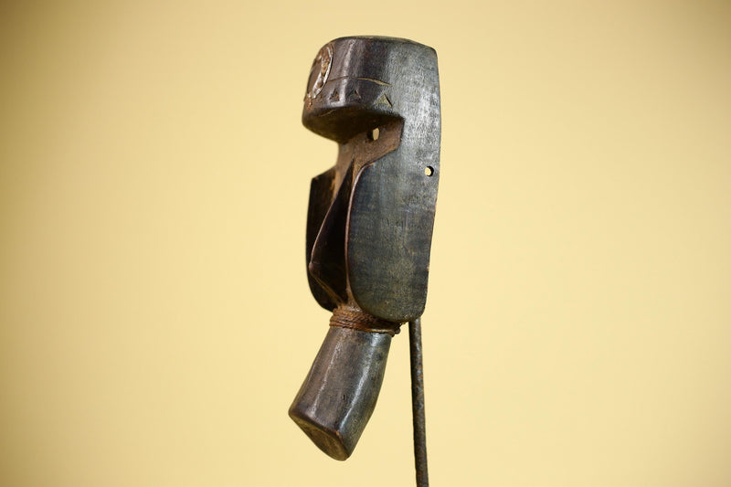 Hand-Carved Dan Tribal Mask: Liberian Wood Sculpture with Raffia-G5879