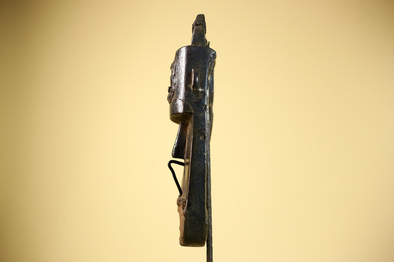 African Senufo Mask Carved Wood Horned Metal Studs Ivory Coast Tribal Art-G5840