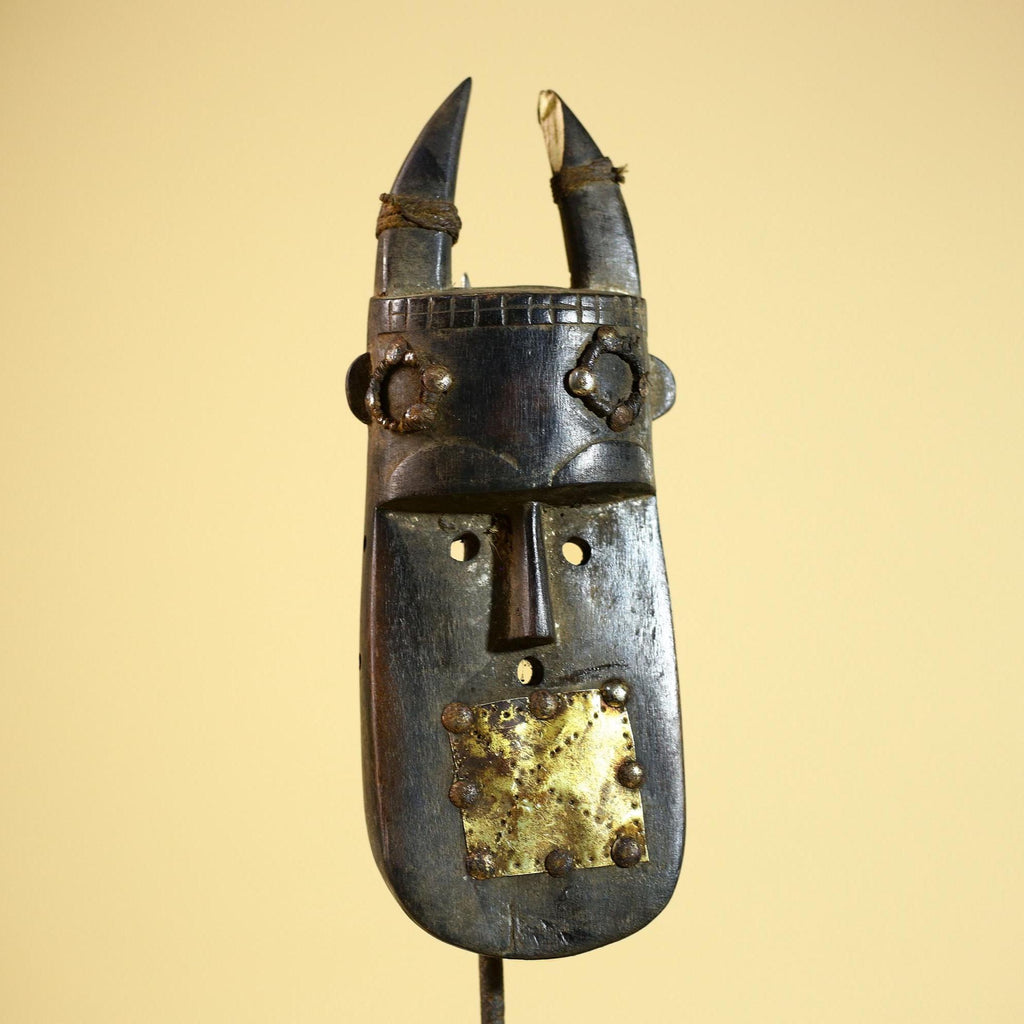 African Toma Mask Carved Wood Metal Inlay Guinea Tribal Art Wall Decor-G5881