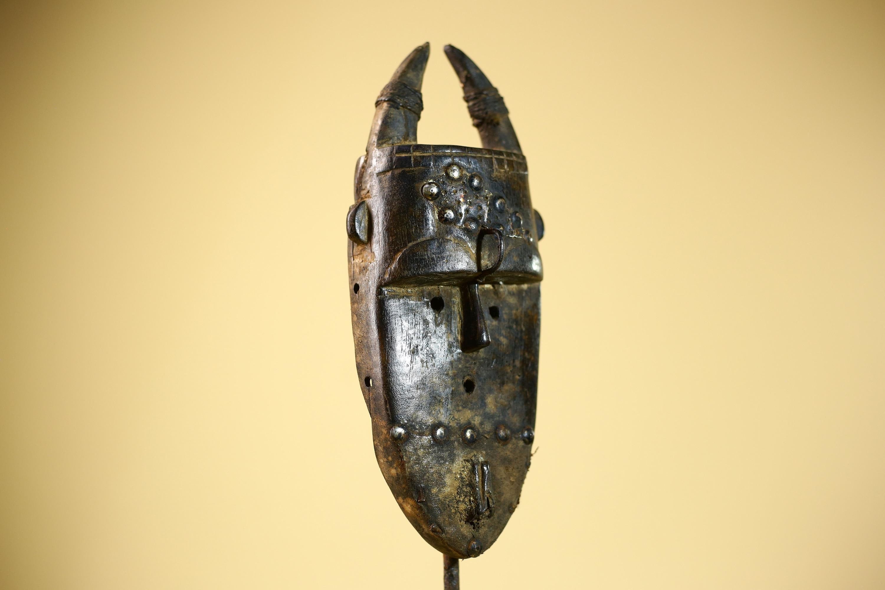 African Toma Mask Carved Wood Horn Crest Tribal Guinea Art Collectible Decor-G5841