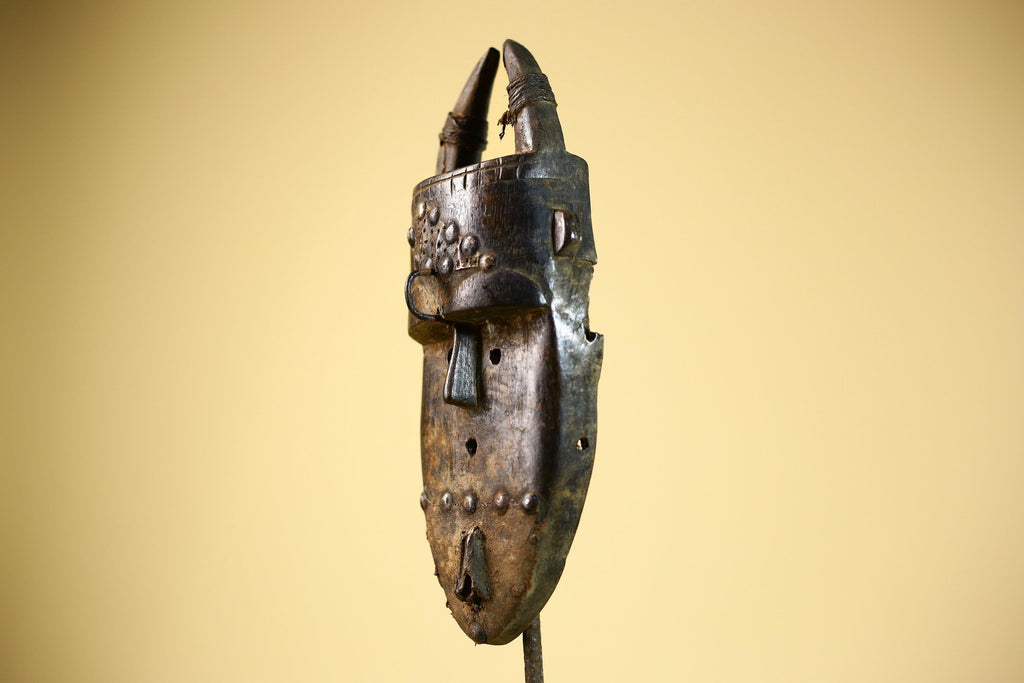 African Toma Mask Carved Wood Horn Crest Tribal Guinea Art Collectible Decor-G5841