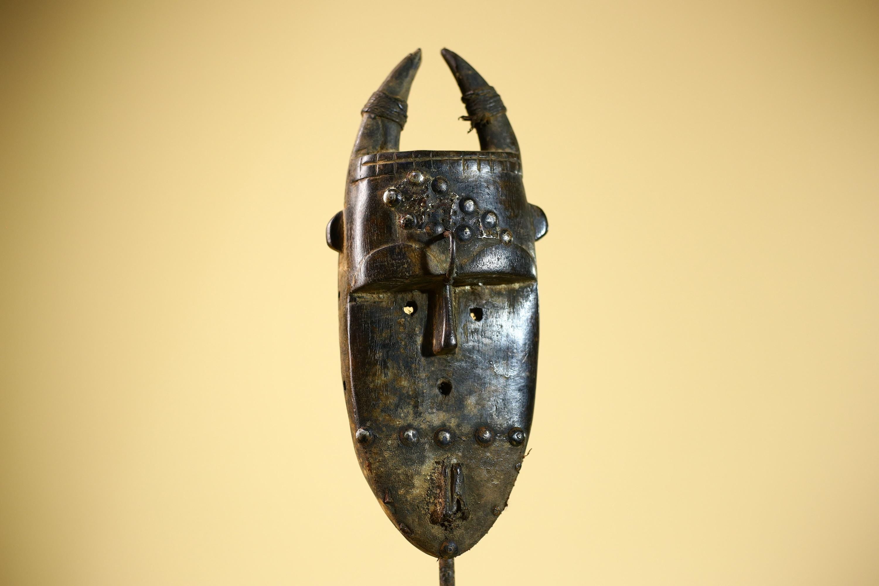 African Toma Mask Carved Wood Horn Crest Tribal Guinea Art Collectible Decor-G5841