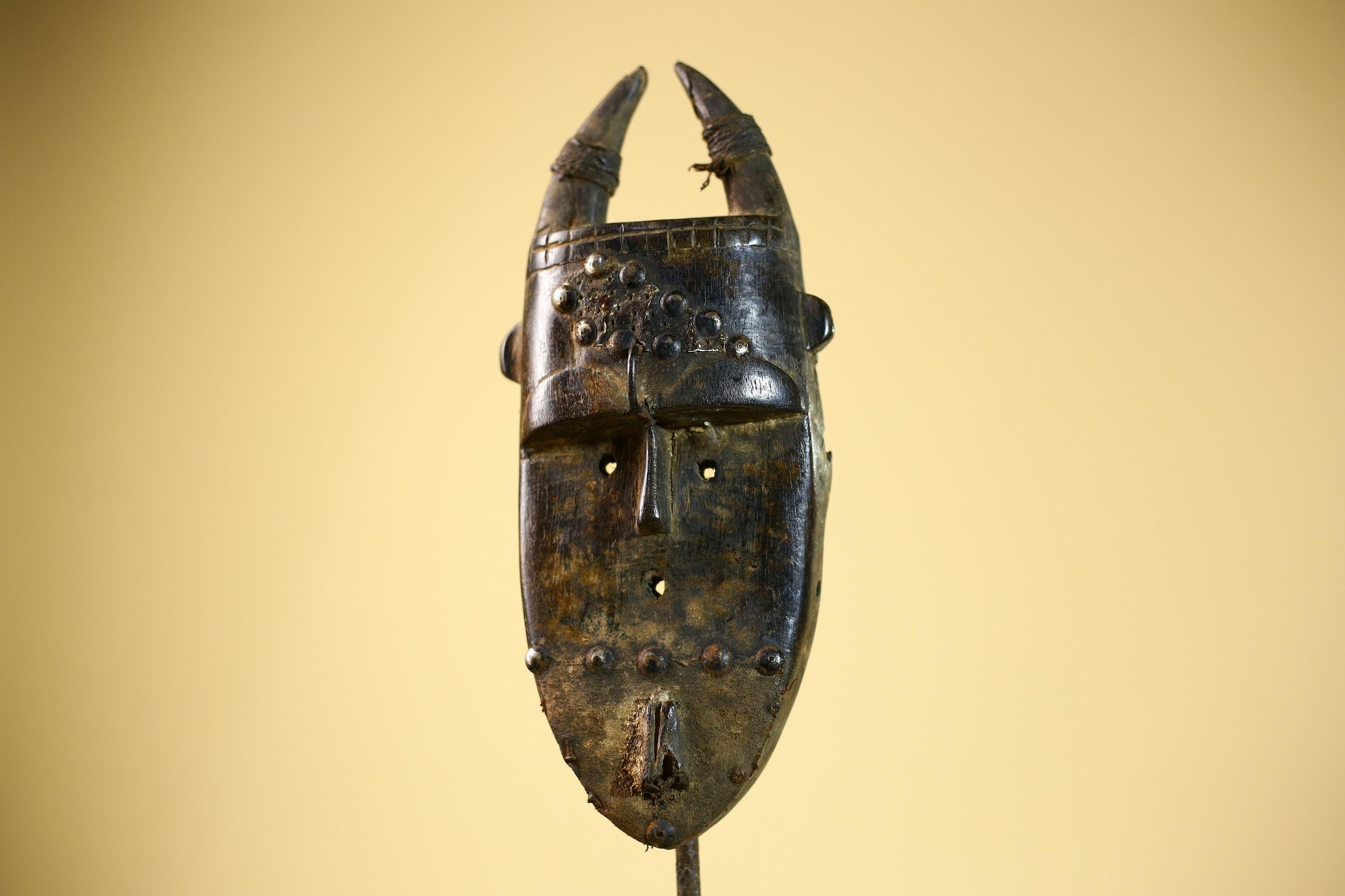 African Toma Mask Carved Wood Horn Crest Tribal Guinea Art Collectible Decor-G5841