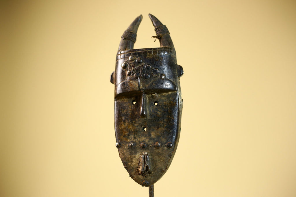 African Toma Mask Carved Wood Horn Crest Tribal Guinea Art Collectible Decor-G5841