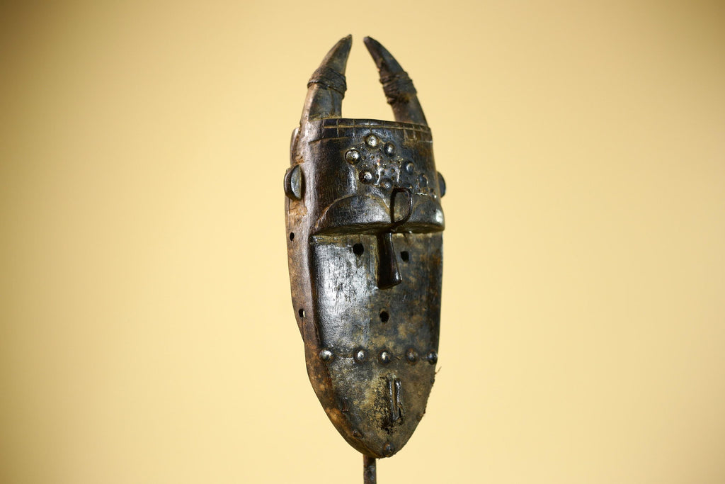 African Toma Mask Carved Wood Horn Crest Tribal Guinea Art Collectible Decor-G5841