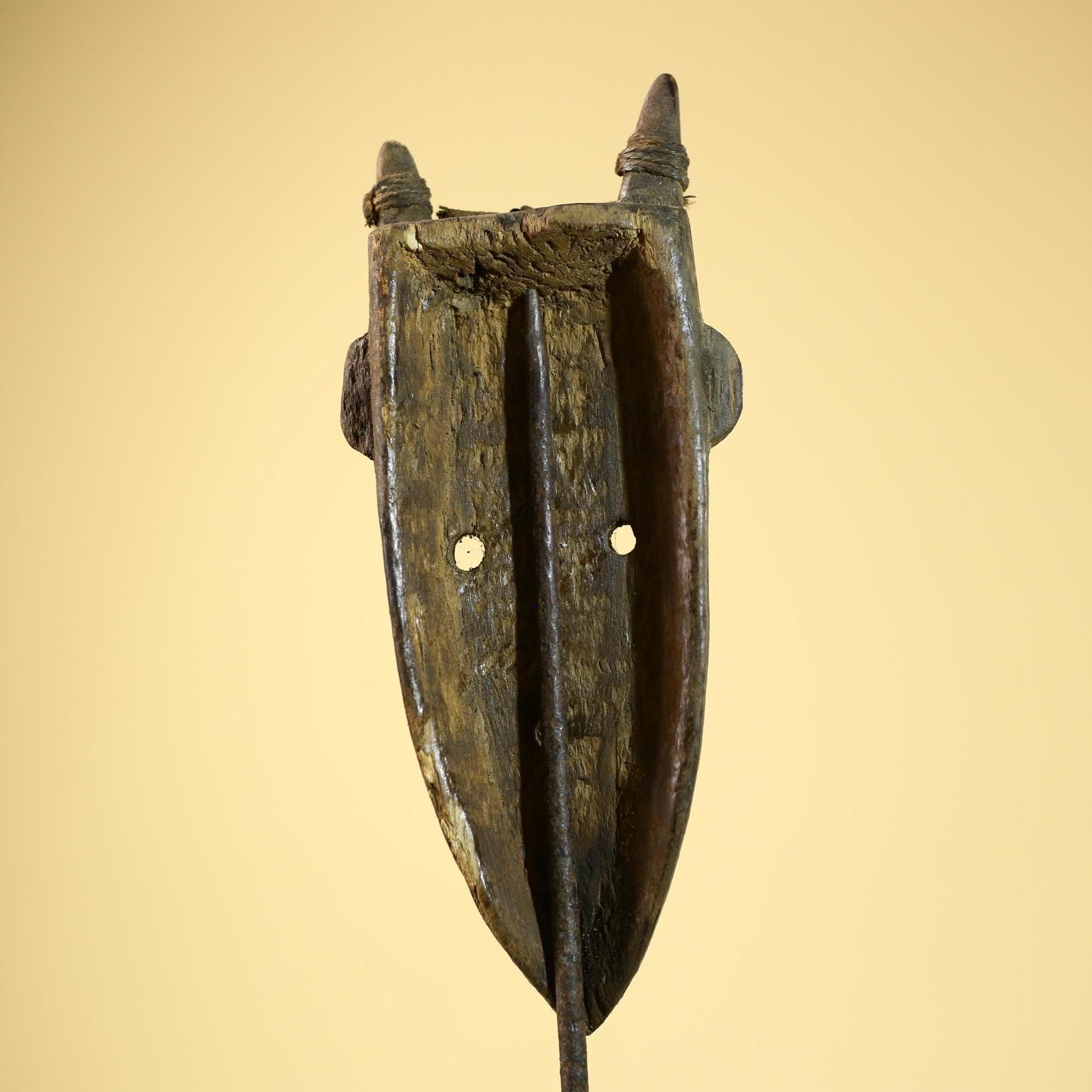 African Toma Mask Carved Wood Horn Crest Metal Detail Guinea Tribal Art Decor-G5842