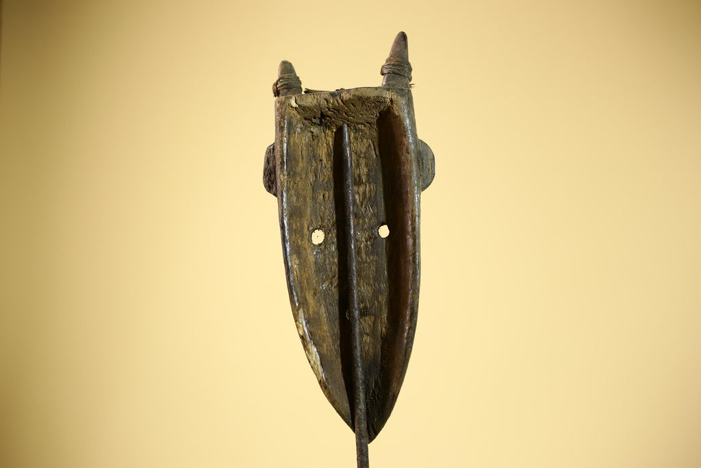 African Toma Mask Carved Wood Horn Crest Metal Detail Guinea Tribal Art Decor-G5842