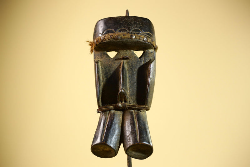 African Dan Mask Carved Wood Double Mouth Côte d’Ivoire Tribal Art Decor Collectible Decor-G5843
