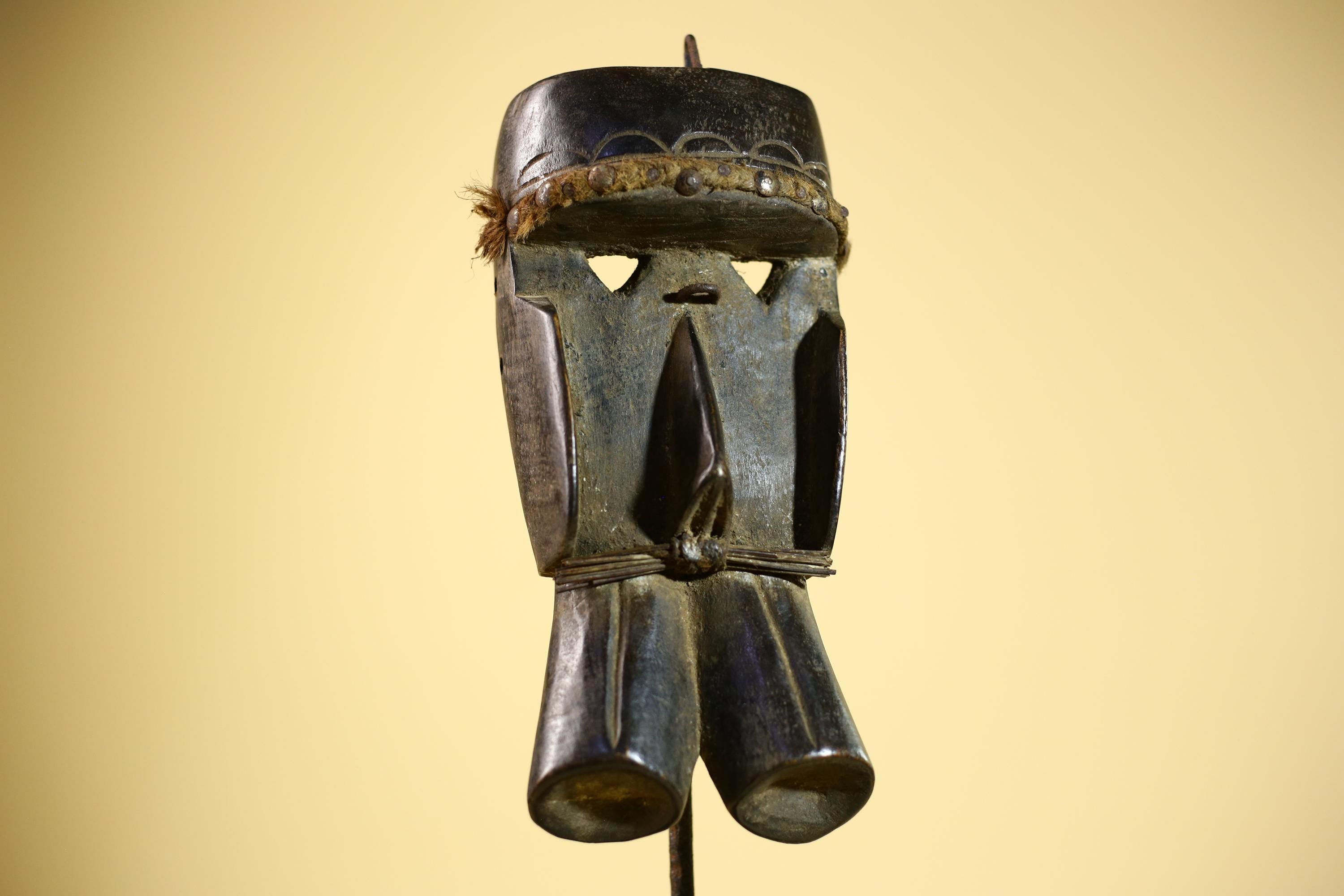 African Dan Mask Carved Wood Double Mouth Côte d’Ivoire Tribal Art Decor Collectible Decor-G5843