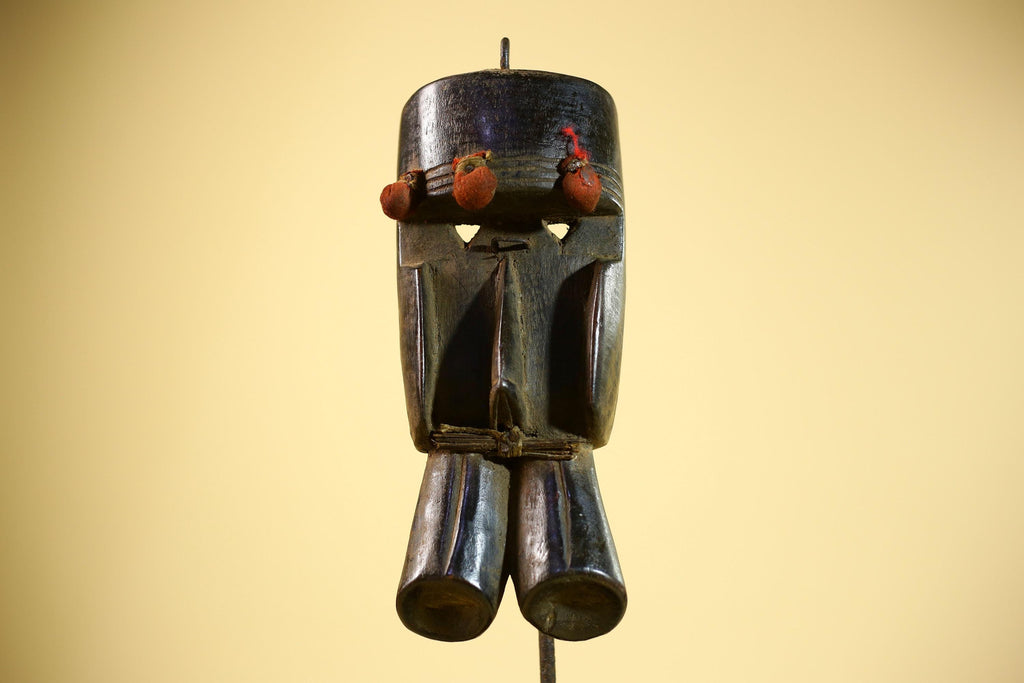 African Dan Mask Carved Wood Red Pom Adorned Côte d’Ivoire Tribal Decor Collectible Decor-G5844