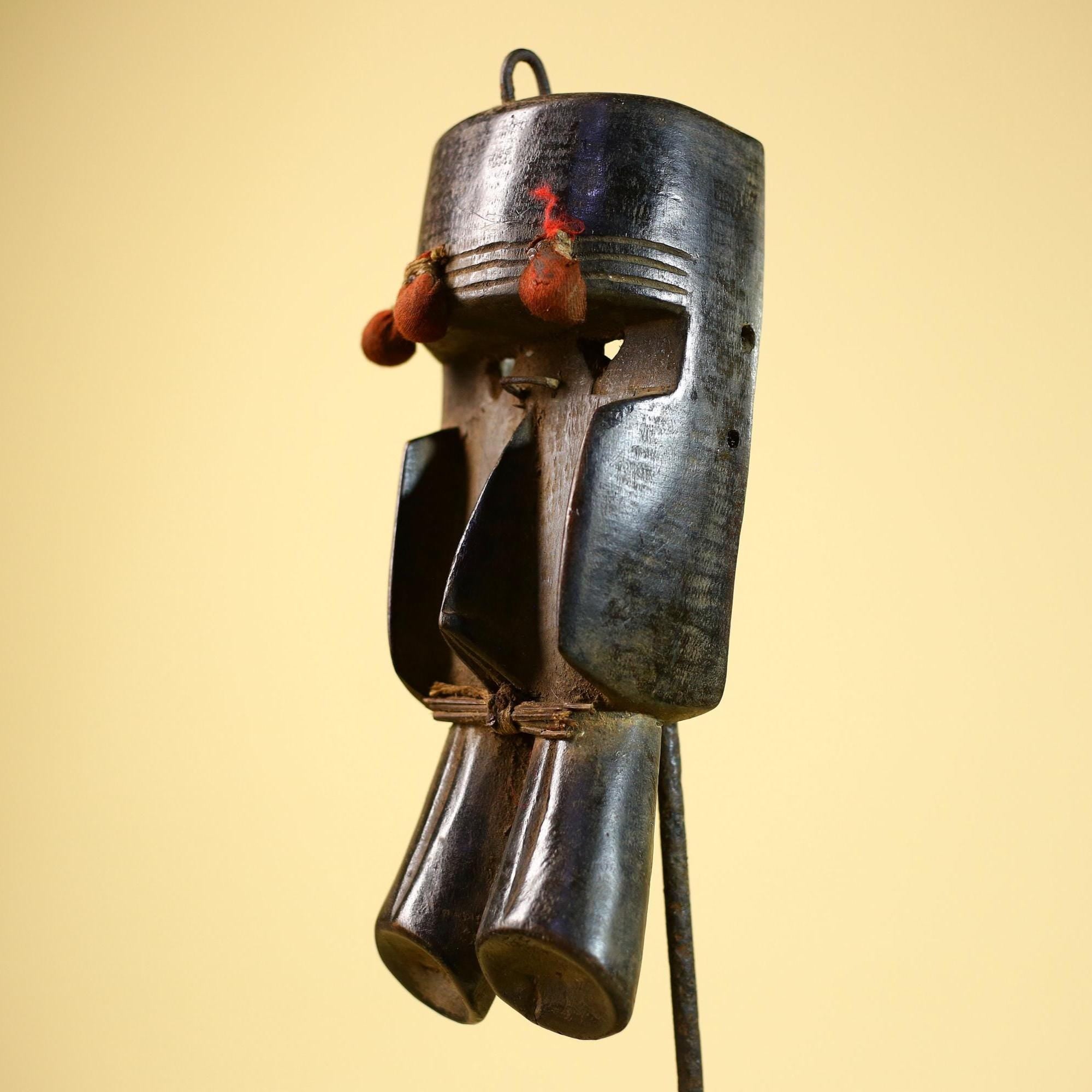 African Dan Mask Carved Wood Red Pom Adorned Côte d’Ivoire Tribal Decor Collectible Decor-G5844