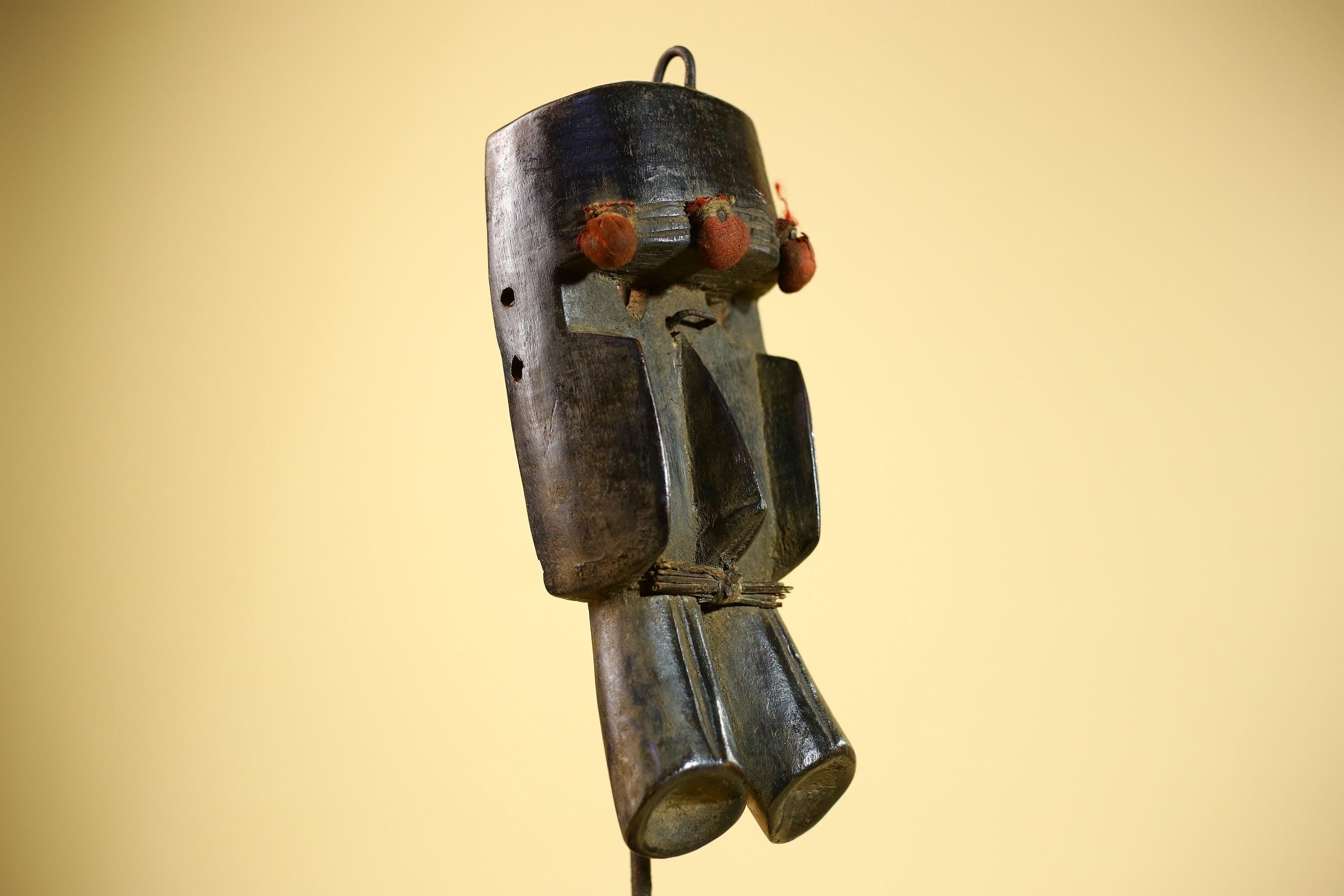 African Dan Mask Carved Wood Red Pom Adorned Côte d’Ivoire Tribal Decor Collectible Decor-G5844