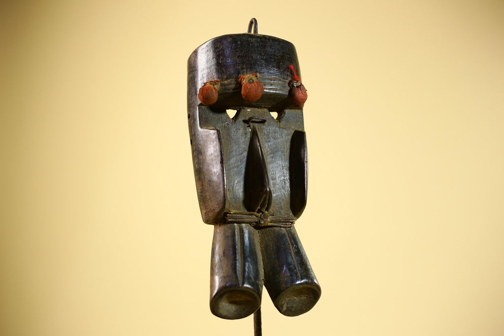 African Dan Mask Carved Wood Red Pom Adorned Côte d’Ivoire Tribal Decor Collectible Decor-G5844