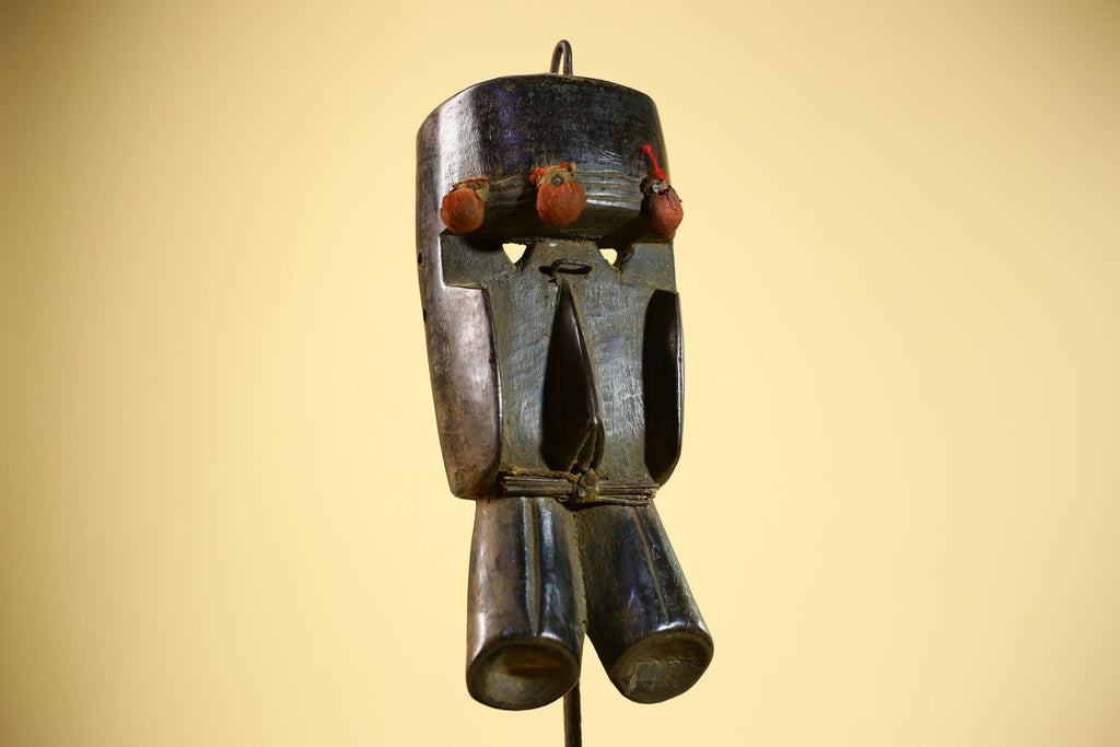 African Dan Mask Carved Wood Red Pom Adorned Côte d’Ivoire Tribal Decor Collectible Decor-G5844