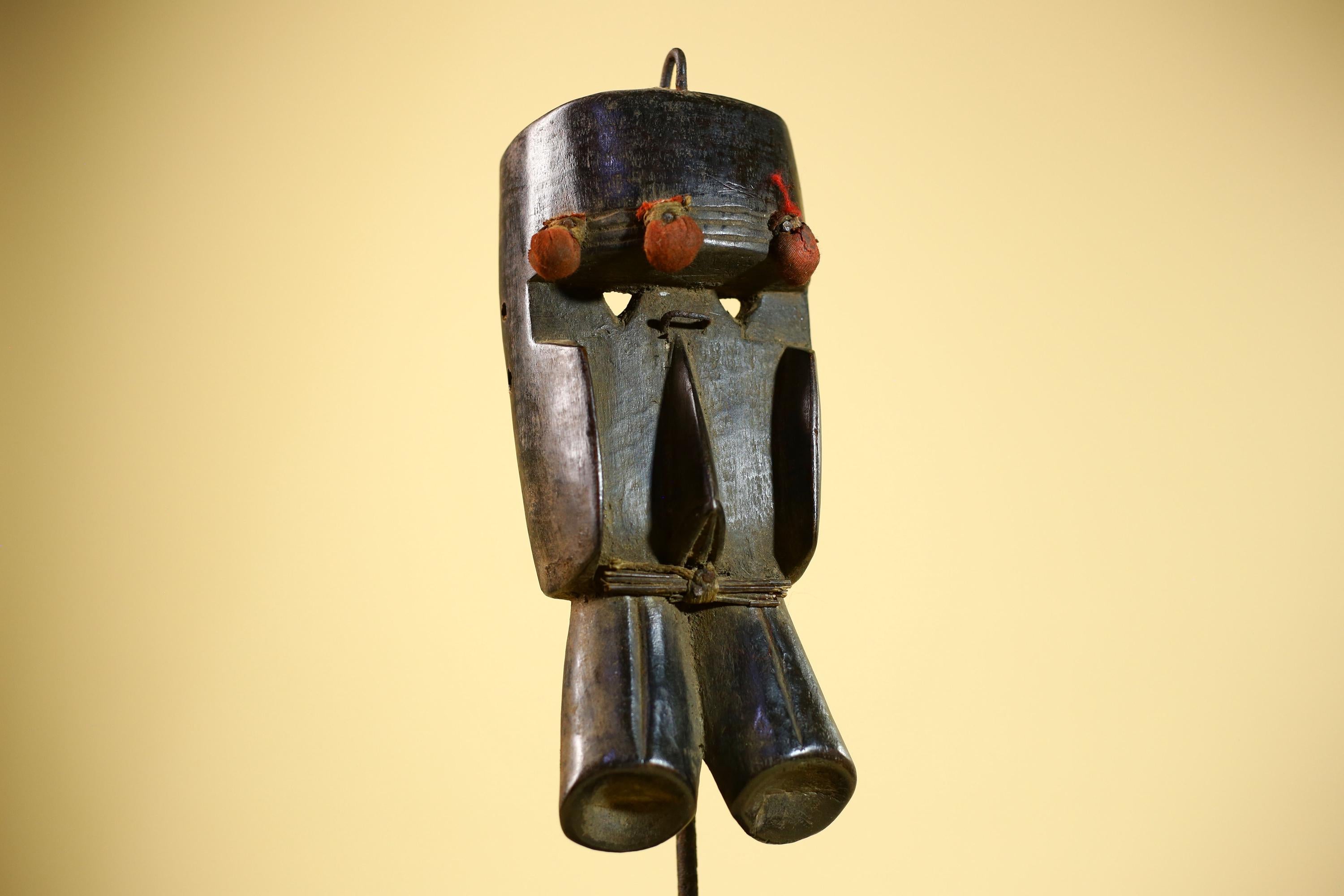 African Dan Mask Carved Wood Red Pom Adorned Côte d’Ivoire Tribal Decor Collectible Decor-G5844