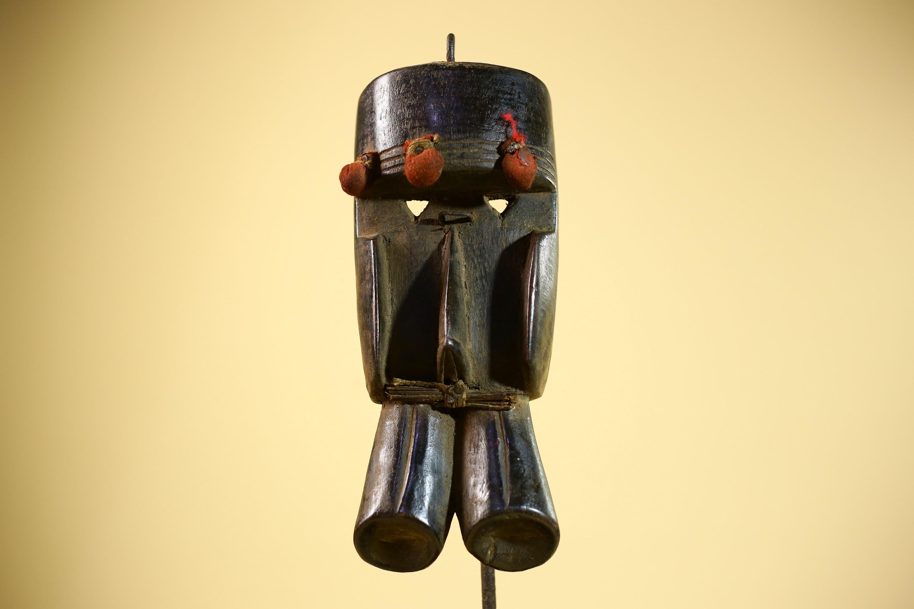 African Dan Mask Carved Wood Red Pom Adorned Côte d’Ivoire Tribal Decor Collectible Decor-G5844