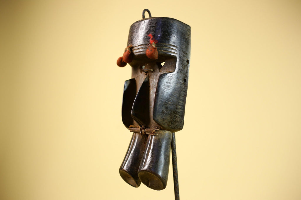 African Dan Mask Carved Wood Red Pom Adorned Côte d’Ivoire Tribal Decor Collectible Decor-G5844