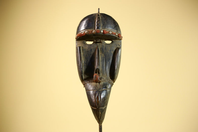 African Dan Mask Carved Wood Red Bead Beak Côte d’Ivoire Tribal Decor Collectible -G5845