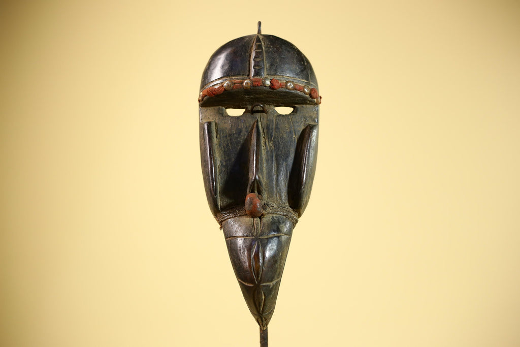 African Dan Mask Carved Wood Red Bead Beak Côte d’Ivoire Tribal Decor Collectible -G5845