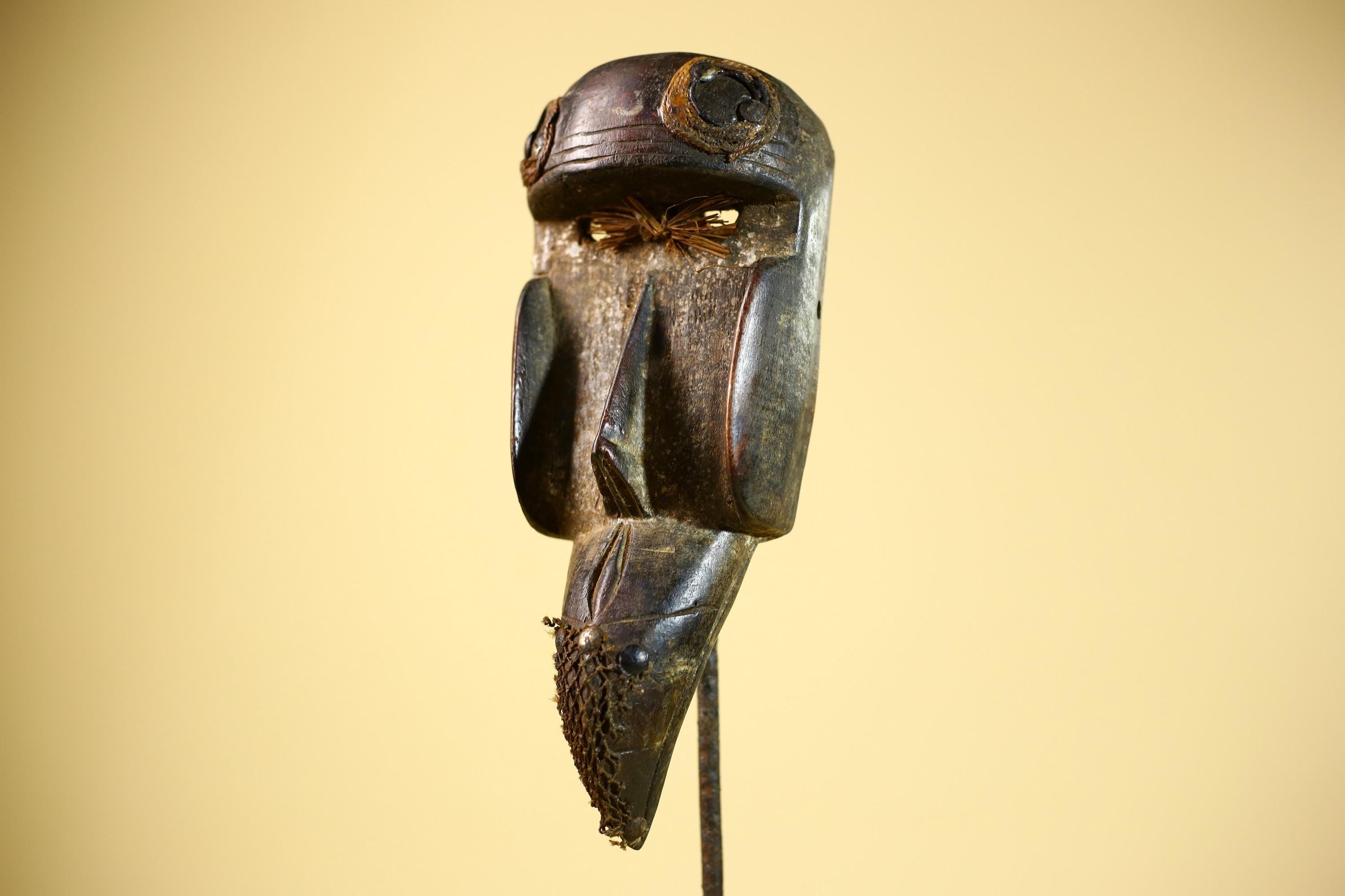 African Dan Mask Carved Wood Raffia Beak Côte d’Ivoire Tribal Art Decor-G5846