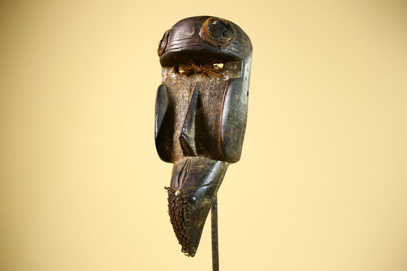 African Dan Mask Carved Wood Raffia Beak Côte d’Ivoire Tribal Art Decor-G5846
