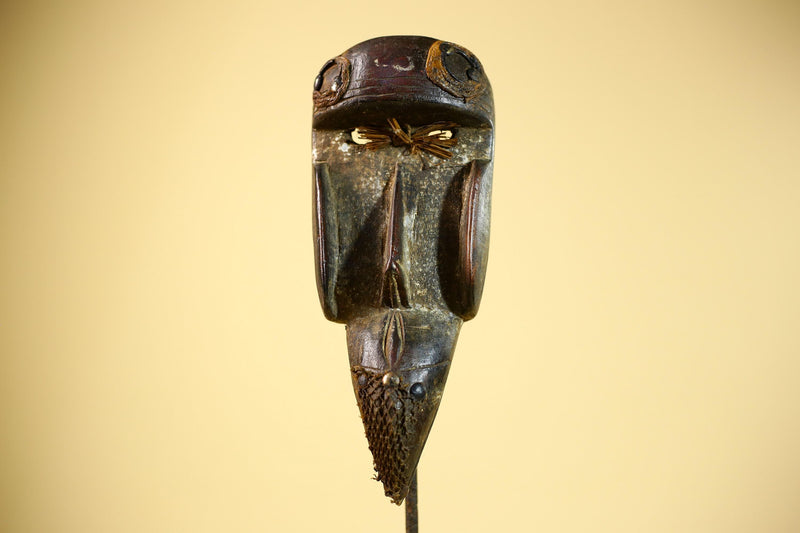 African Dan Mask Carved Wood Raffia Beak Côte d’Ivoire Tribal Art Decor-G5846
