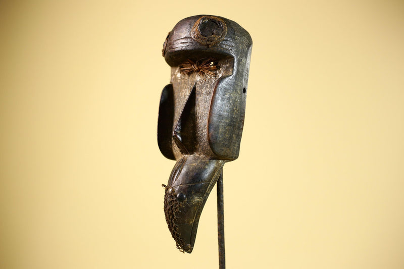 African Dan Mask Carved Wood Raffia Beak Côte d’Ivoire Tribal Art Decor-G5846
