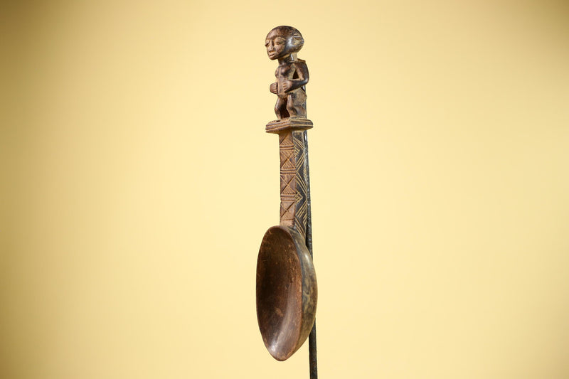 African Spoon Carved Wood Figure Handle Côte d’Ivoire Tribal Art Decor-G5847